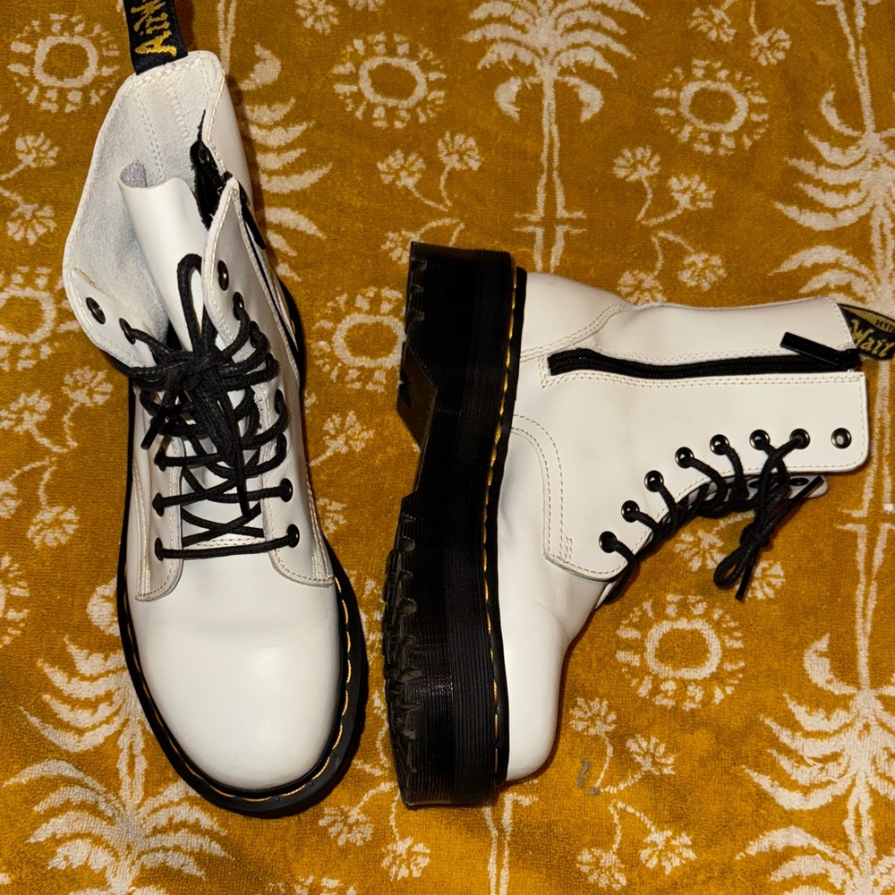 Dr. Martens White Leather Gender Neutral Jadon Platform Combat Boots